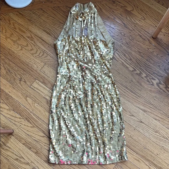 VTG Niteline gold sequined dress size 6 - Picture 4 of 5